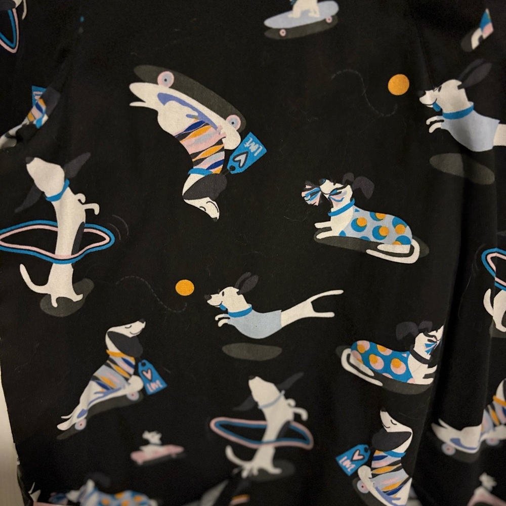 Black Scrub Top with Dog Print